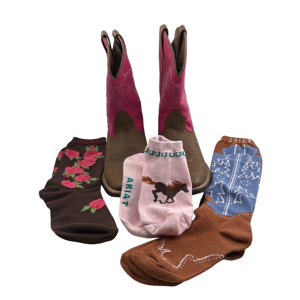 Ariat Youth Jr Champ Cowgirl Boots Size 3 Pink Faux Leather Square Toe 10029604